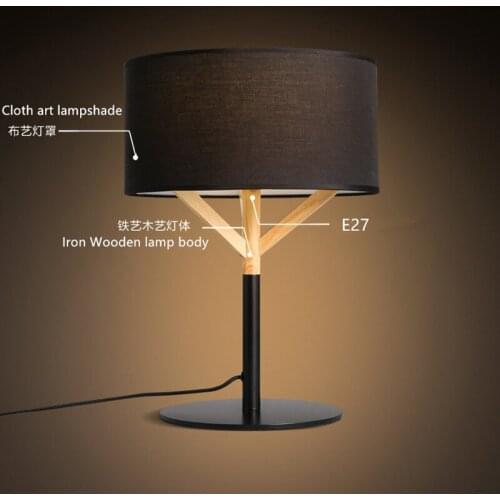 Nordic fashion Cloth art wooden Bedside lamp Contemporary contracted linen Cloth art bedroom Wooden desk lamp
