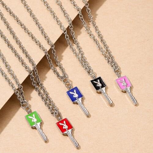 VG 6YM New Colorful Cute Bunny Key Ladies Necklace Same Paragraph Womens Birthday Present Jewelry Dropshipping Gifts