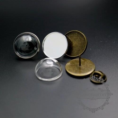 20mm setting size with glass dome cover vintage bronze,antiqued silver round DIY brooch supplies findings 1582050