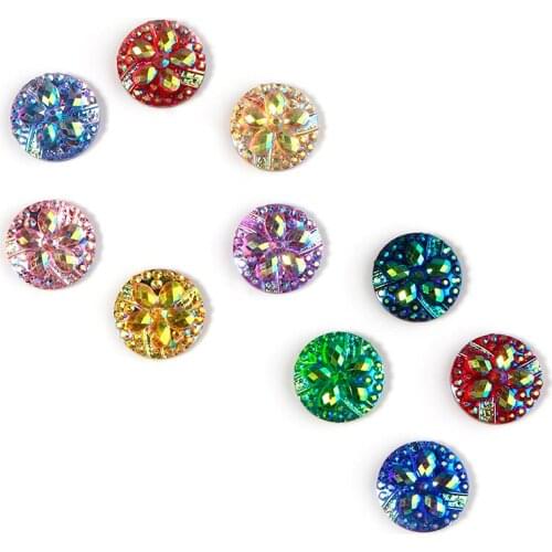 Xinyao 50pcs 12mm Resin Drop Flower Round Diamond Patch Flat-bottomed Earrings Necklace DIY Jewelry Accessories for DIY Jewelry