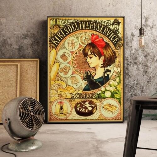 Japanese Anime Hayao Miyazaki Spirited Away Poster Nursery Kids Room Decor Retro Wal Art Decor living Quality Canvas Painting