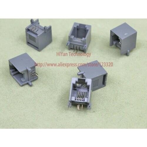 100pcs/lot) RJ11 6P4C Gray Black Modular Jack Network Telephone Socket 4 Pin 90 Degree Needle Welded Type