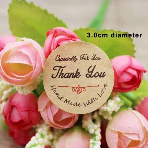 1000pcs white cute Thank you flower design Sealing Sticker label kraft handmade with love paper gift label custom cost extra