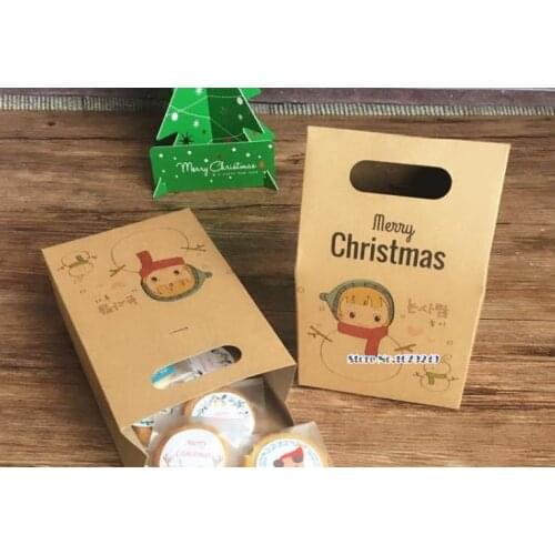 200pcs Christmas stand Candy kraft Box Santa Claus Craft Paper Xmas Party Cookies Candy Present Gift Bag Wedding Bag Home Decor