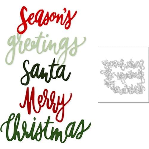 2020 New English Words Merry Christmas Season Santa Greetings Metal Cutting Dies For Making Greeting Card Scrapbooking No Stamps