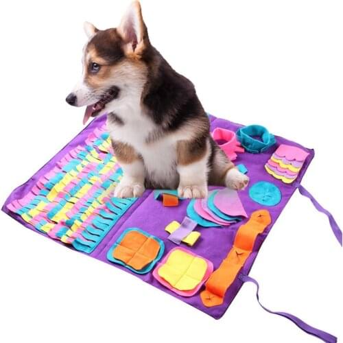 90x90cm Detachable Pet Dog Snuffle Mat Purple Fleece Pads Training Blanket Dog Mat Relieve Stress Nosework Puzzle Toy