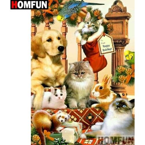 HOMFUN Full Square/Round Drill 5D DIY Diamond Painting "Cat and dog rabbit" 3D Diamond Embroidery Cross Stitch Home Decor A19200
