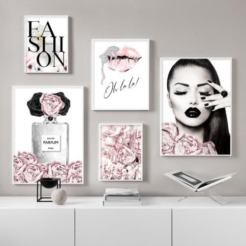 DIY diamond painting pink flower perfume fashion lady lips makeup rhinestone embroidery art painting wall girl room home decorat