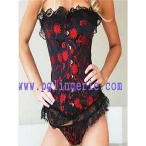 Black Red Sexy Lace Embroidery Floral Corsets Erotic Corset Women Lace Up Boned Steampunk Slim Waist Bustier Corset Lingerie Top