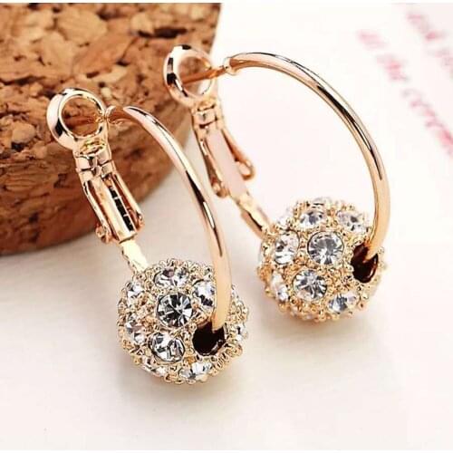 Alloy Colorful Round Ball Rhinestone Hook Pierced Earrings Women Valentines Day Gifts Hoop Jewelry Transfer Beads Dropshipping