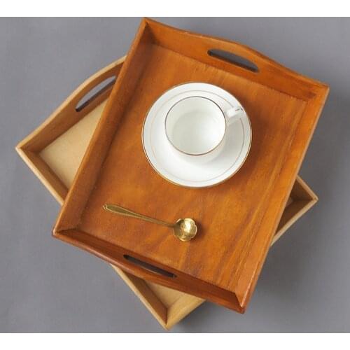 Wooden Tray Rectangular Wooden Tray Home Wooden Retro Tea Tray Flat Plate Trays Decorative Wood Serving Tray