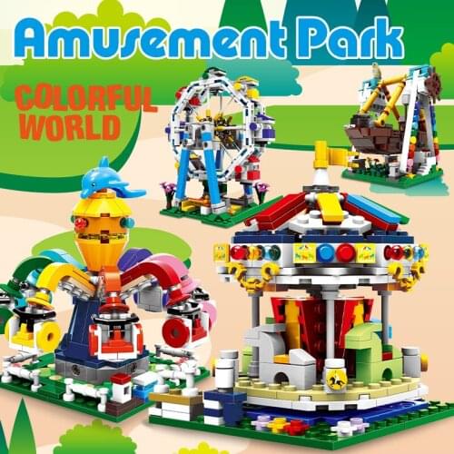 City Amusement Park Ferris Wheel Pirate Ship Model Building Blocks Creative Friends MOC Bricks Educational Toys For Children