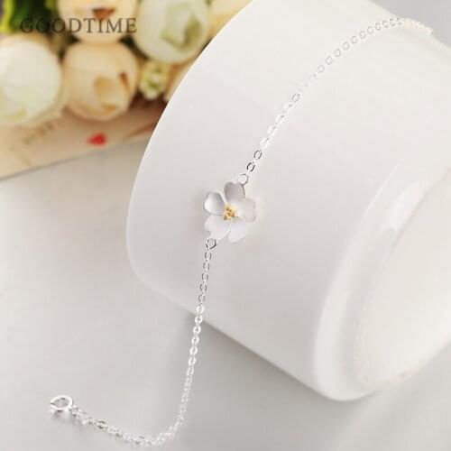 Elegant Cherry Blossom Shape Bracelet 925 Sterling Silver Bracelets Rhinestone Heart Jewelry Charm Bracelets Gift For Women Girl