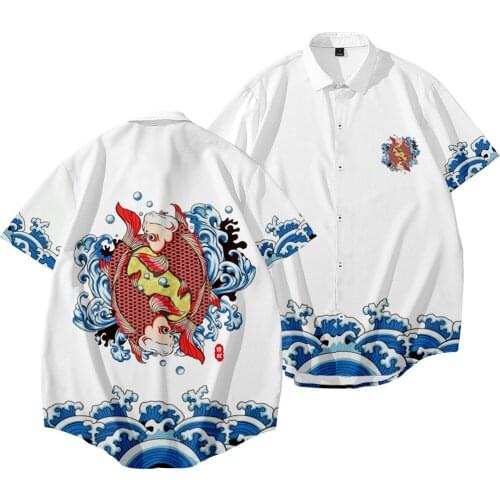Wave Carp Printed Hawaiian Short Sleeve Shirts Summer Hip Hop Camicias Streetwear Harajuku Blouses Oversized 6XL