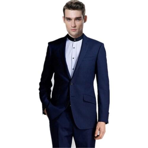 Blazers Pants Vest 2 Pieces Sets Fashion Mens Casual Dark Blue Business Wedding Groomsmen Suit Jacket Coat Trousers Custom Made