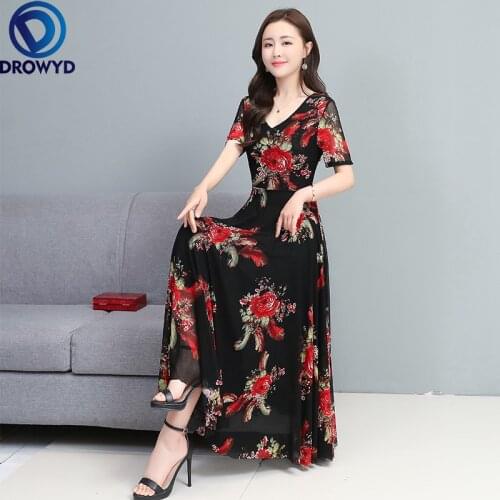 Summer Women Boho Beach Maxi Dress 2021 Fashion Short-sleeve Model Waist Slim V-neck Floral Print Dresses Casual Party Vestidos