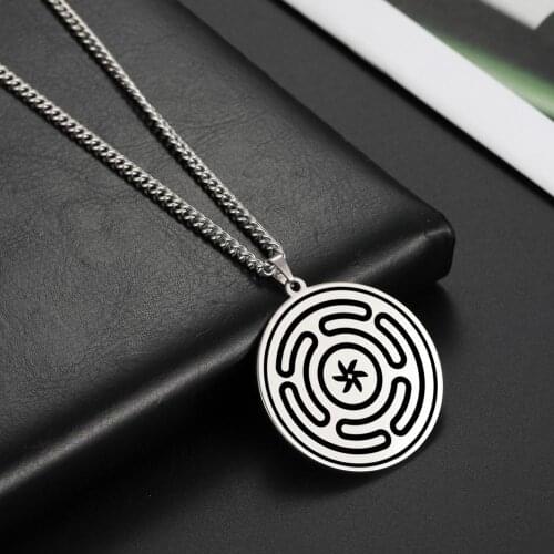 LIKGREAT Maze Wicca Neclace Men Hecate Wheel Strophalos of Hekate Witchcraft Power Kabbalah Amulet Stainless Steel Jewelry