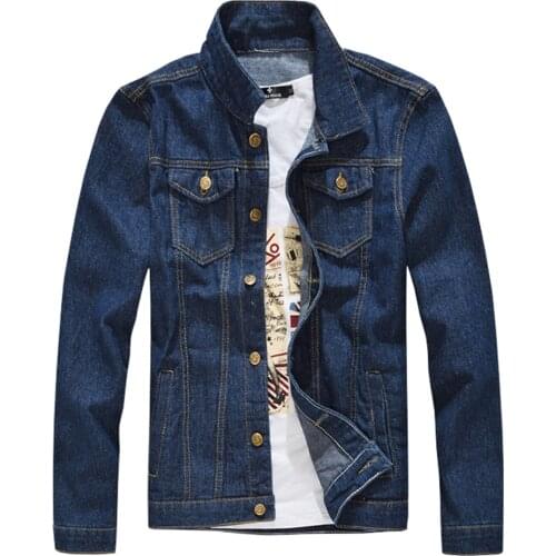 Mens Slim Fit Dark Blue Denim Jacket Classic Jean Coat Long Sleeve Outerwear