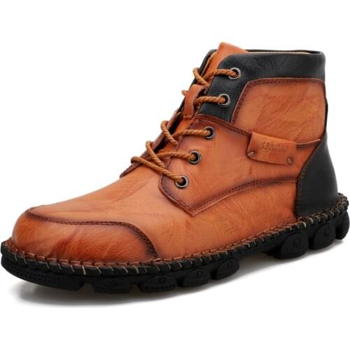 Men Leather Boots Male Spring Autumn Casual Motorcycle Ankle Botas Hombre Men Lace-Up Basic Boots Men Winter Warm Shoes