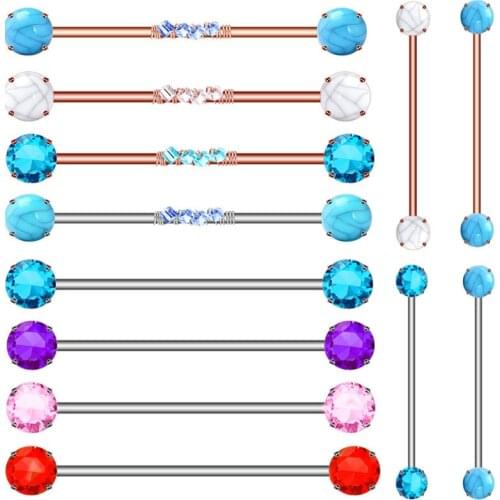 Crystal Ear Industrial Piercing Cartilage Barbell Set 14G Surgical Steel Zircon Industrial Bar Earring tragus Piercing Jewelry