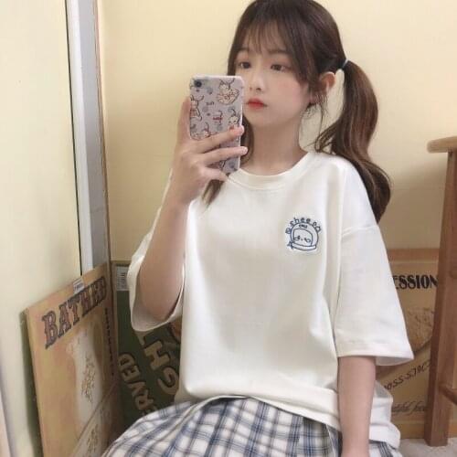 Original Astronaut Japanese Kawaii Girl Summer T-shirt New Soft Sister Cute Girl Loose Short-sleeved T-shirt Top Women Shirts