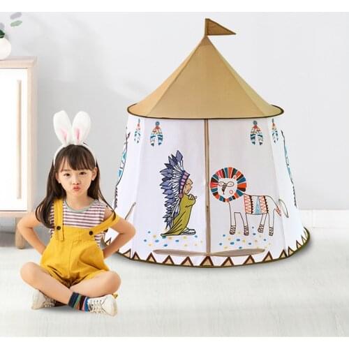 Portable Childrens Tent Kids Wigwam Play House Tent For Kids Princess Castle Teepee Hang Flag Baby Foldable Childrens Room Toy