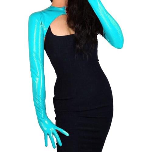 Leather Faux Gloves Patent Red Top Jacket Cropped Shrug Women Long Leather Gloves Patent Leather Extra Long Gloves Emulation