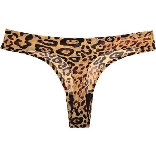 Femenina Sexy Erotica Ice Silk Seamless Low Waist Sexy Leopard Print Thong Women Bikini T Pants Sexy Underwear Women Thongs