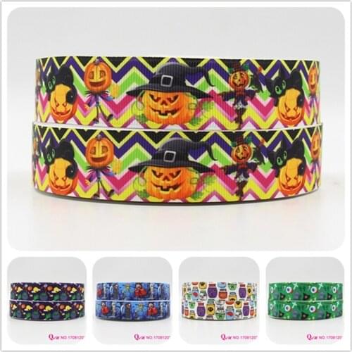 Q&N ribbon 16mm 22mm 25mm 38mm 50mm 75mm Halloween printed grosgrain ribbon webbing 50yards/roll for hair tie free shipping
