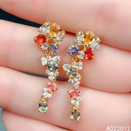 KJJEAXCMY fine jewelry natural colored sapphire 925 sterling silver luxury girl new earrings new Ear Studs support test