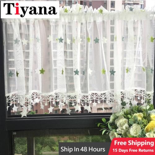 Cute Embroidered Star Screens Short Roman Curtains For Bar Kitchen Cabinet Door Small Window Cafe Childrens Room Curtain M065-4