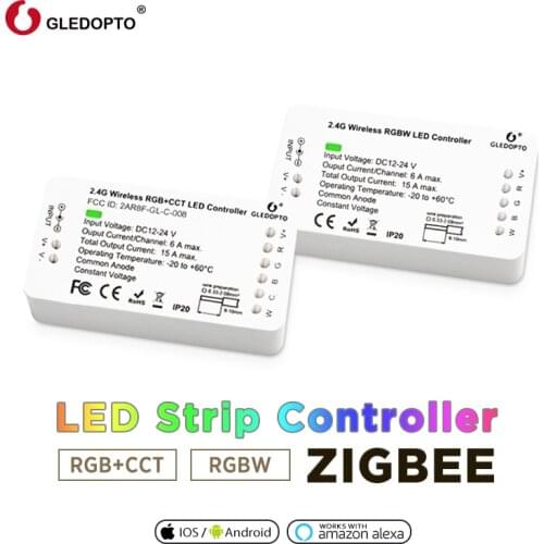 Home Smart Zigbee Controller Compatible with Echo Plus Smartthings Voice Controlled RGB+CCT Color DC12-24V Work with Zigbee Hub