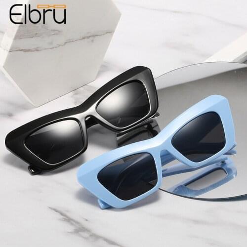 Elbru Vintage Triangle Cat Eye Sunglasses Oversize Leopard Colorful Eyewear For Women Brand Designer Sunshades UV400 Sun Glasses