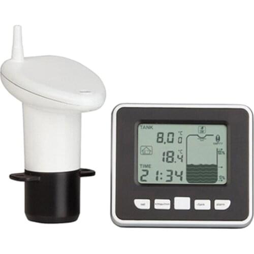 Ultrasonic Water Tank Level Meter Temperature Sensor Low battery Liquid Depth Indicator Time Alarm Transmitter Measuring Tool