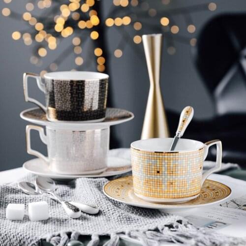 Nordic Style Bone China Coffee Cup Saucer Spoon Set 220ml British Cafe Porcelain Tea Cup Advanced Ceramic Teacup