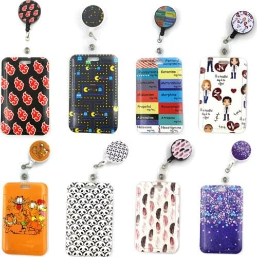 Cartoon Retractable Badge Reel Lanyard Nurse ID Business Credit Cards Work Badge Holder Office Student Clips Card Cover Holder