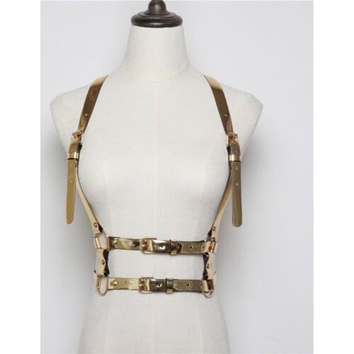 Mirror PU leather belt waist seal punk silver buckle double belt Punk Harajuku Body Bondage Cage Sculpting Harness Waist Straps