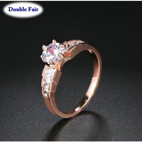 Top Quality Six Claw Crystal Wedding Rings For Women Rose Gold Color Couple Ring Jewelry Wholesale DWR680