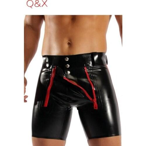 X3 Plus Size S-4XL 2018 Sexy Latex Shorts Faux Leather Exotic Pants Fetish Gay Erotic Lingerie Two Zipper Wholesale Men Pants