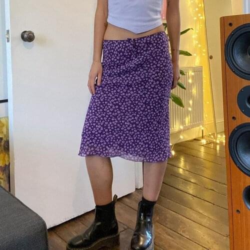 Women Vintage A-Line Midi Skirts Boho Style Floral Print High Waist Slim Fit Long Skirts E-girl Korean Harajuku Bodycon Summer