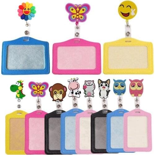 10pcs/lot cartoon rubber butterfly animal Retractable Badge Reel Exhibiton ID Name Card Holder Clips Cases for office working