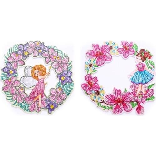 2Pcs Fairy 5D Diamond Painting Kits Fairy Wreath DIY Point Drill Painting For Adults Kids Beginners 23X23CM