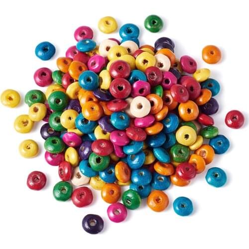 200Pcs Natural Wood Beads Dyed Wooden Rondelle Spacer Beads Lead Free Mixed Color for DIY Bracelet Jewelry Making 8x4mm