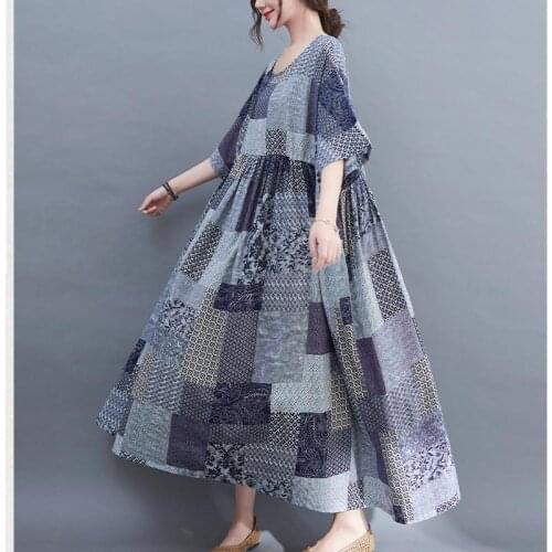 2021 plus size Plaid Summer Dress Women Vintage Casual 4XL 5XL 6XL Robe Femme Cotton dress One piece oversize Beach boho dresses