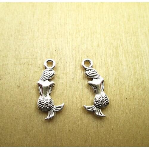 30pcs-- 17*8mm Mermaid Charms 2 Sided Girl Charms Pendants DIY necklace/ bracelets charms antique silver tone