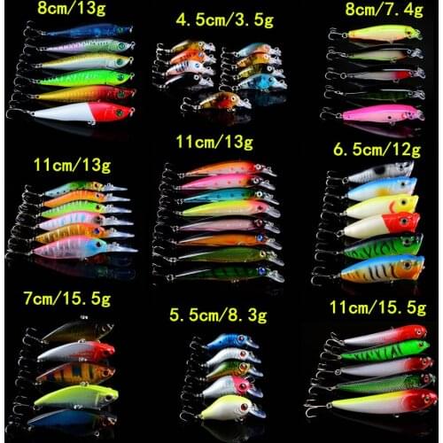 55pcs/lot Fishing Lures Set Mixed 9 Models Hard Baits 55 Colors Bass Crankbait Wobblers Fishing Tackle Lifeliek Fake Fish bait