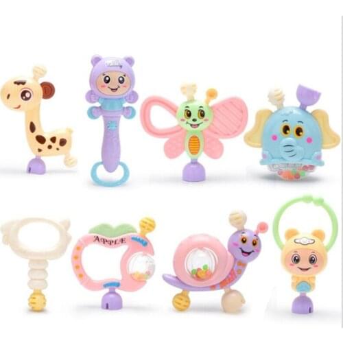 6-10pcs Baby Toys Hand Hold Jingle Shaking Bell Teether Ring Baby Rattles Toys Newborn Baby 0- 12 Months Teether Toys