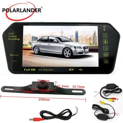 Wireless Long Plate Night Vsion Rearview Camera With 7 Inch TFT Bluetooth Mirror Monitor MP5 For Car Parking CMOS Waterproof