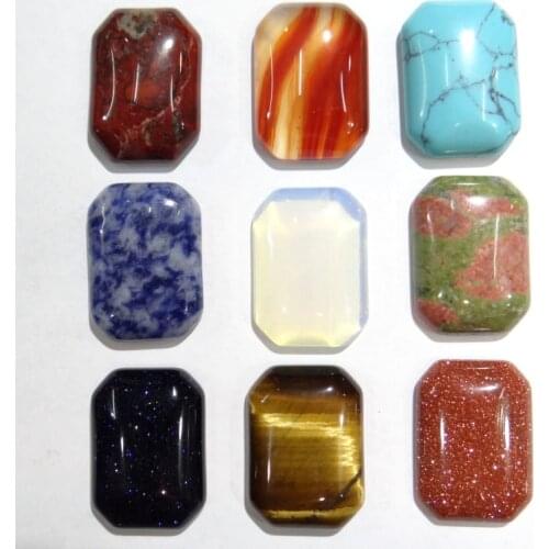 Wholesale 18*25mm Natural tiger eye Stone crystal turquoises malachite Cabochons Rectangle Beads For DIY Jewelry Making 30Pcs