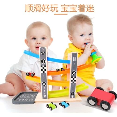 Childrens wooden fun glider 4 layer track yo car puzzle early education toy birthday gift M91